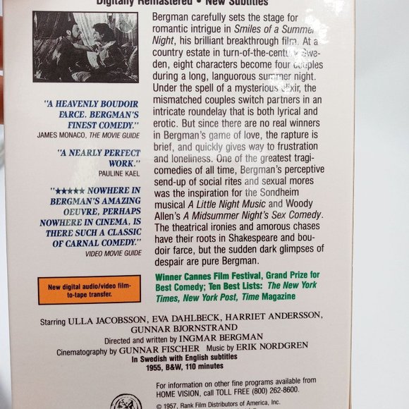 Smiles Of A Summer Night VHS Movie Ingmar Bergman Swedish English Subtitles - Picture 2 of 7